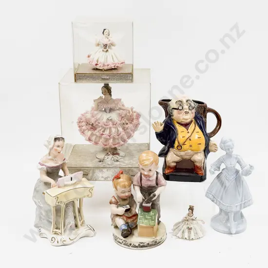 Two Dresden Lace Figures & Others
