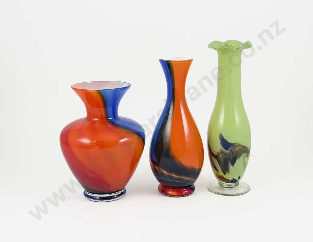 Three Various Colourful Glass Vases Image 1++