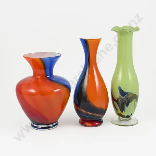 Three Various Colourful Glass Vases