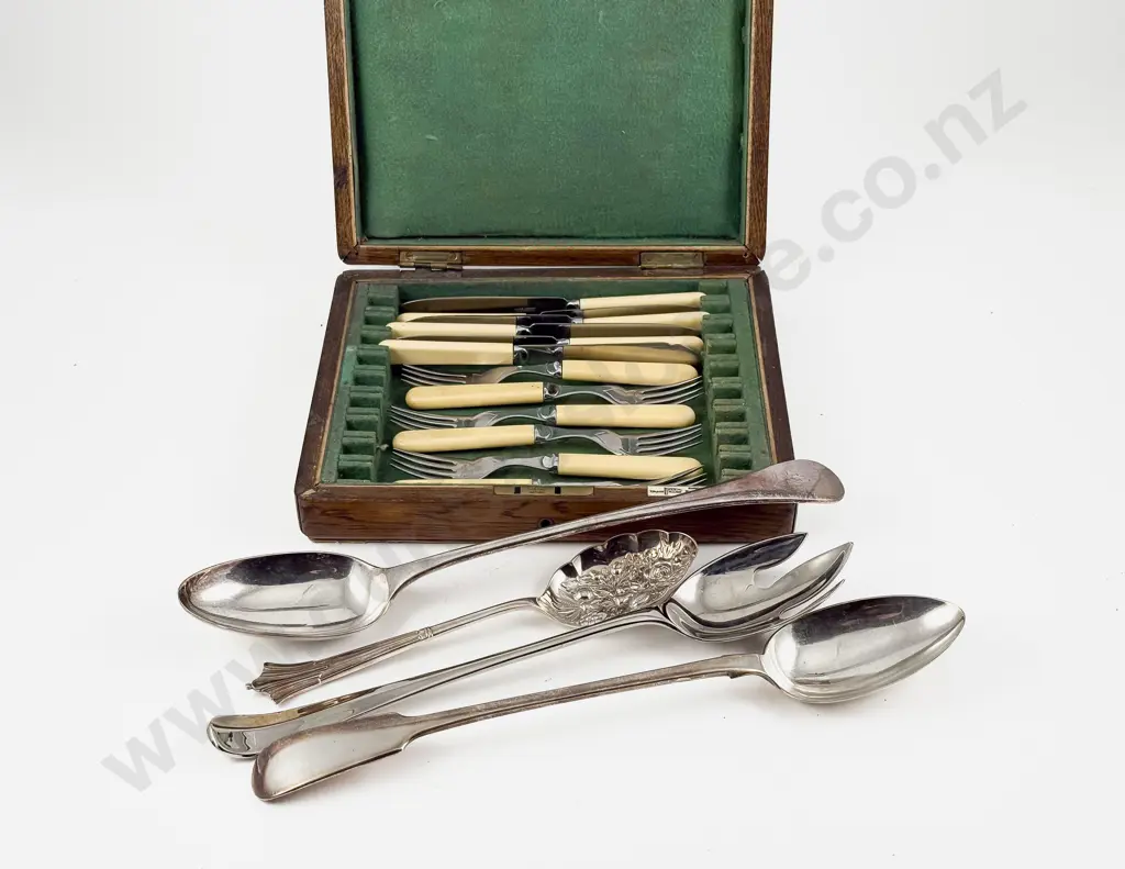 Six Fish Knives & Forks with Two Basting Spoons Salad Fork & Berry Spoon Image 1++