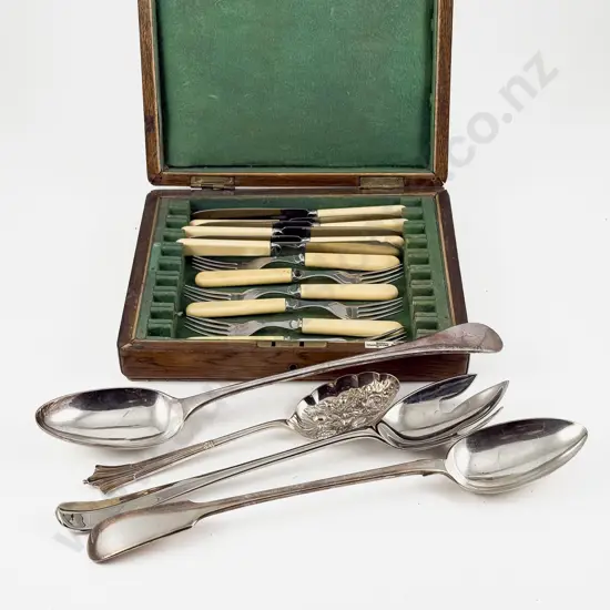 Six Fish Knives & Forks with Two Basting Spoons Salad Fork & Berry Spoon