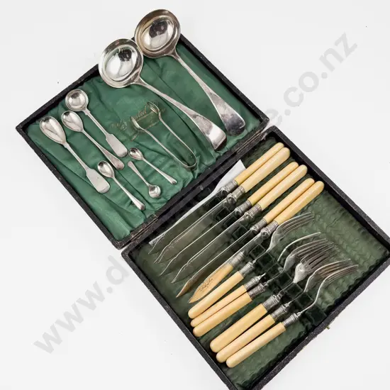 Six Vintage Fish Knives & Forks with Various Serving Cutlery