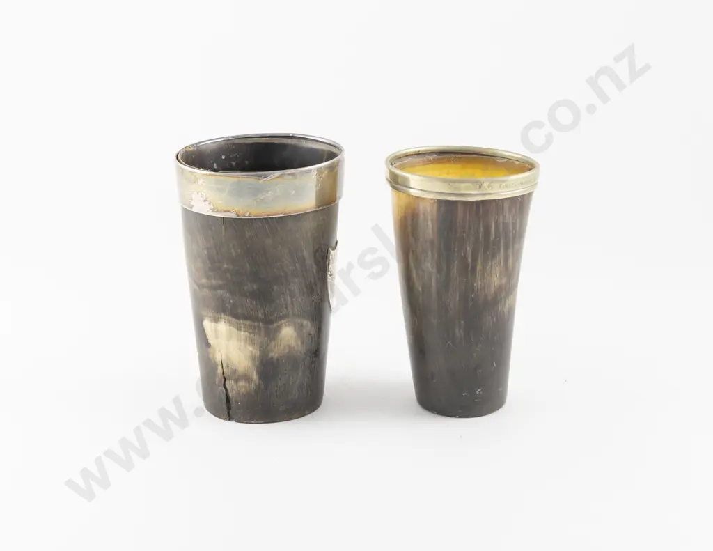 Two Vict Horn Beakers with Faults S/Silver Rim on Larger Image 1++