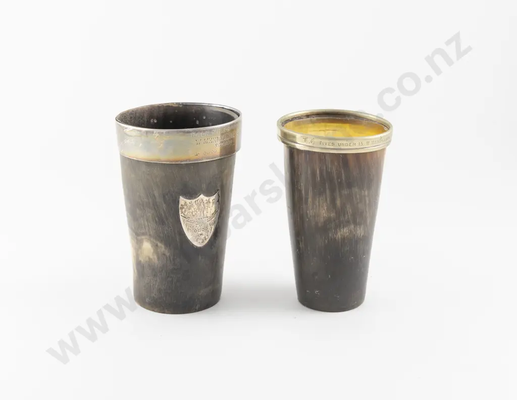 Two Vict Horn Beakers with Faults S/Silver Rim on Larger Image 1++