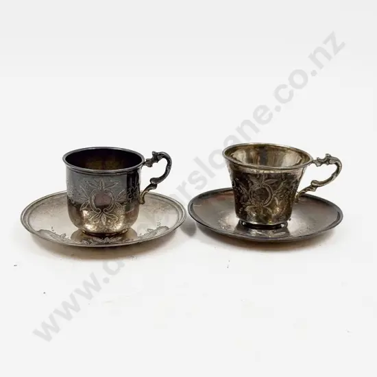 Two Fine Silver Miniature Cups & Saucers