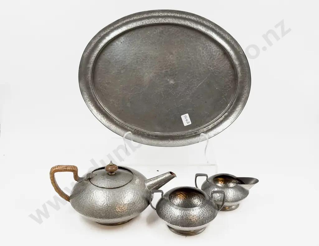 Art Deco Tudric Pewter Three Pce Teaset & Tray For Dawsons Ltd Dunedin NZ Image 1++