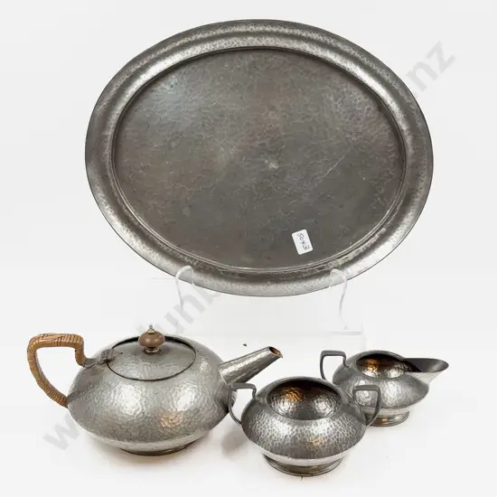 Art Deco Tudric Pewter Three Pce Teaset & Tray For Dawsons Ltd Dunedin NZ