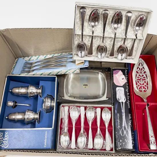 Assorted S/Plate Cutlery & Dishes Boxed