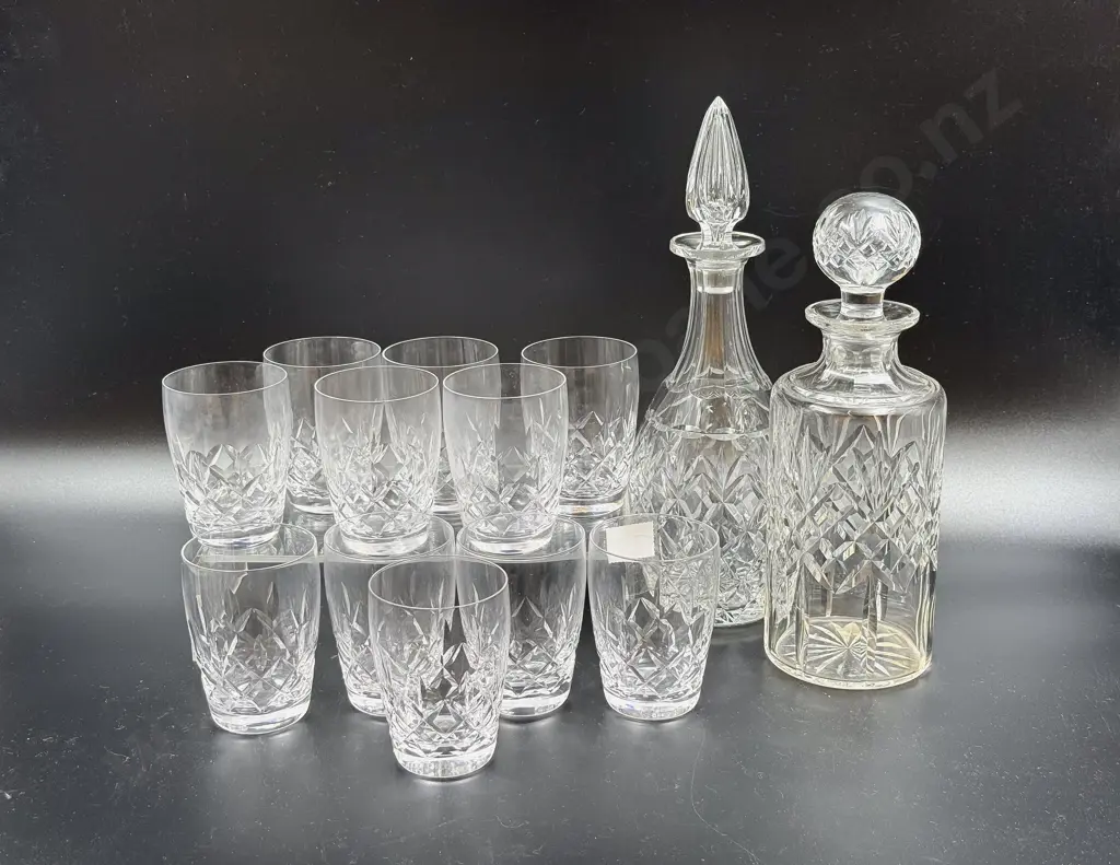 Ten Stuart Crystal Tumblers with Two Decanters Image 1++