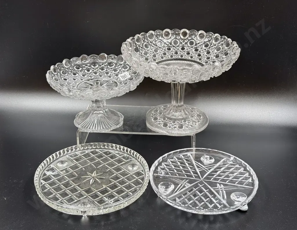 Two Edwardian Pressed Glass Comports & Two Cake Trays Image 1++