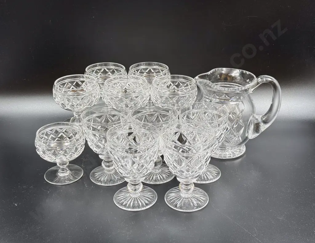 Unmarked Stuart Crystal Six Cocktail Goblets Five Wine & A Water Jug Image 1++