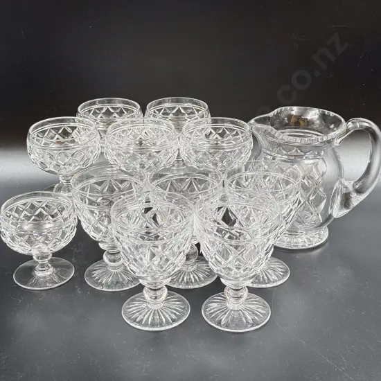 Unmarked Stuart Crystal Six Cocktail Goblets Five Wine & A Water Jug
