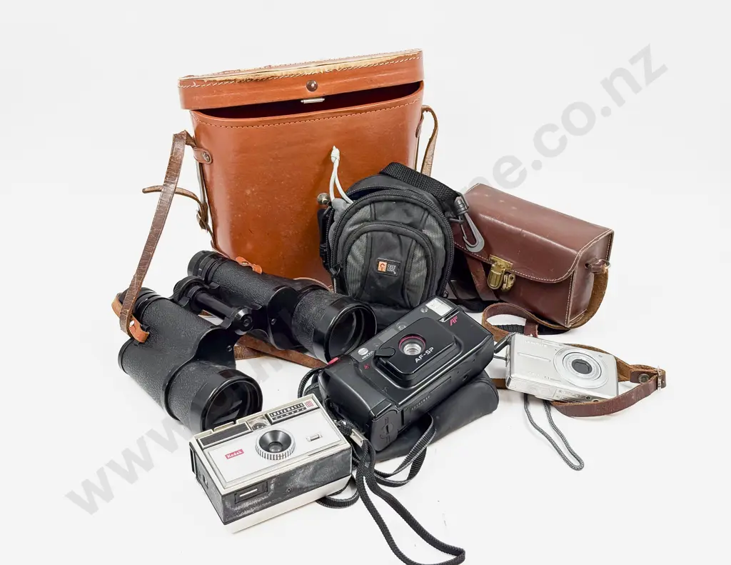 Pair of Binoculars & Four Various Cameras Image 1++