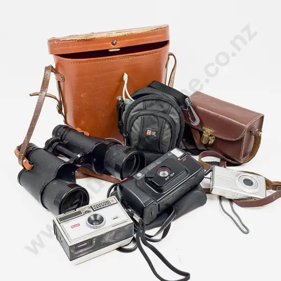 Pair of Binoculars & Four Various Cameras