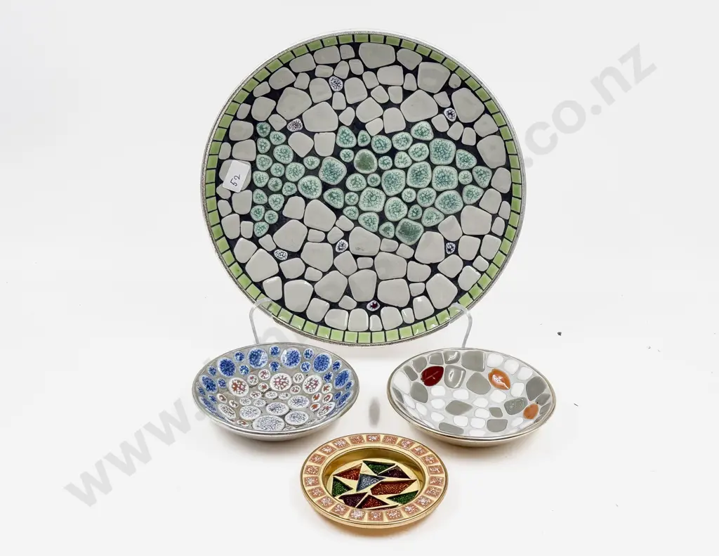 Mid Century Mosaic Plate & Three Dishes Image 1++