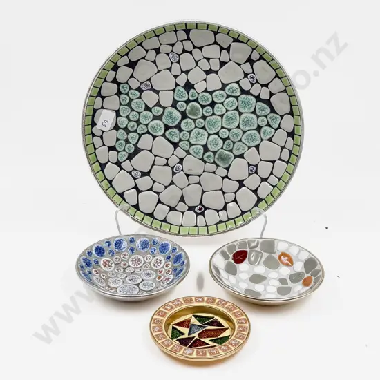 Mid Century Mosaic Plate & Three Dishes