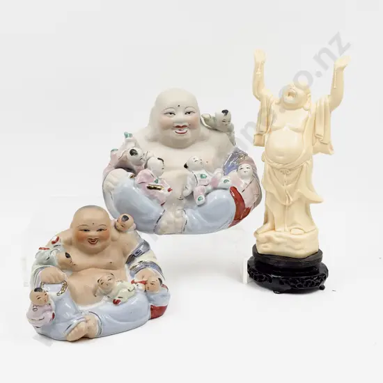 Graduated Pair of Buddha Group Figures together with Resin Figure