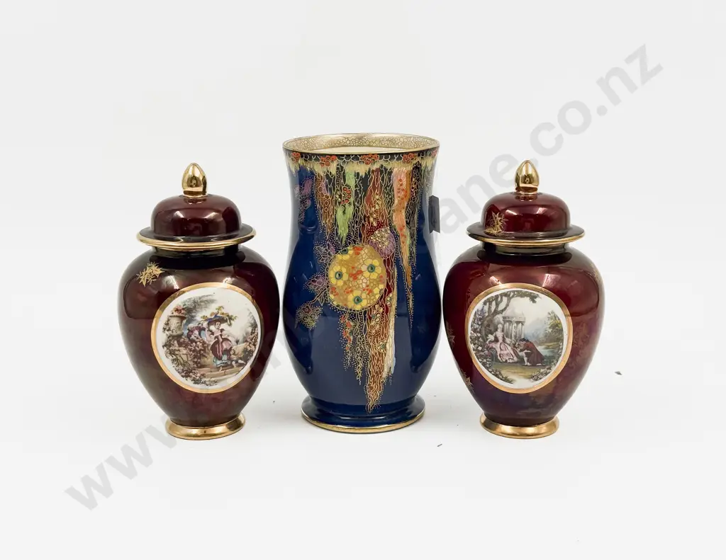 A Pair of Small Urns together with Crown Devon Vase Image 1++