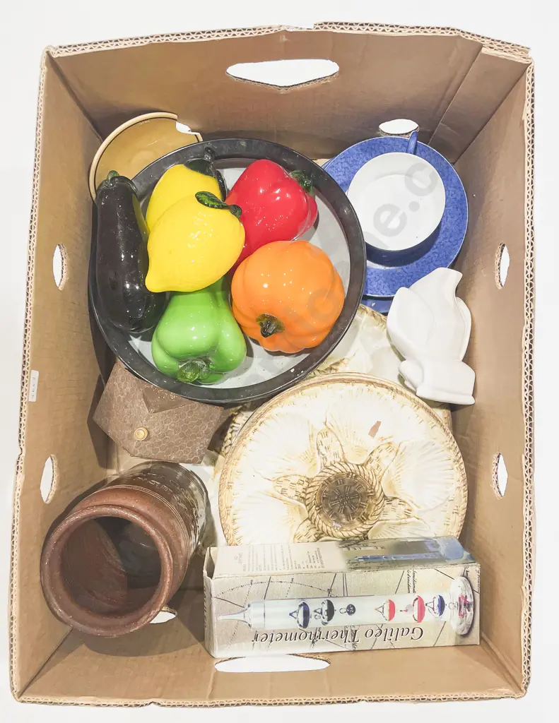 Qty of Glass Faux Fruit together with Assorted Serving Ware Image 1++