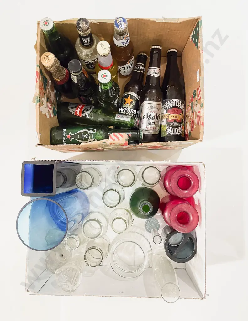 Two Boxes of Assorted Glassware & Alcohol Image 1++
