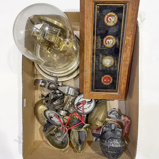 Box Qty of Assorted Ornaments together with Dome Cased Clock