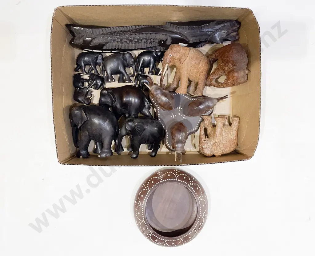 Box Qty of Assorted Elephant Ornaments etc Image 1++