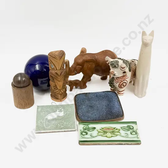 Box Qty of Assorted Animal Ornaments together with Decorated Tiles etc