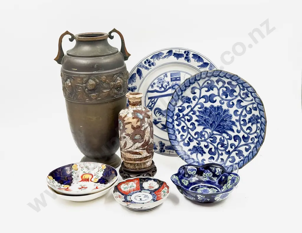 Box Qty of Assorted China together with Metal Embossed Vase Image 1++