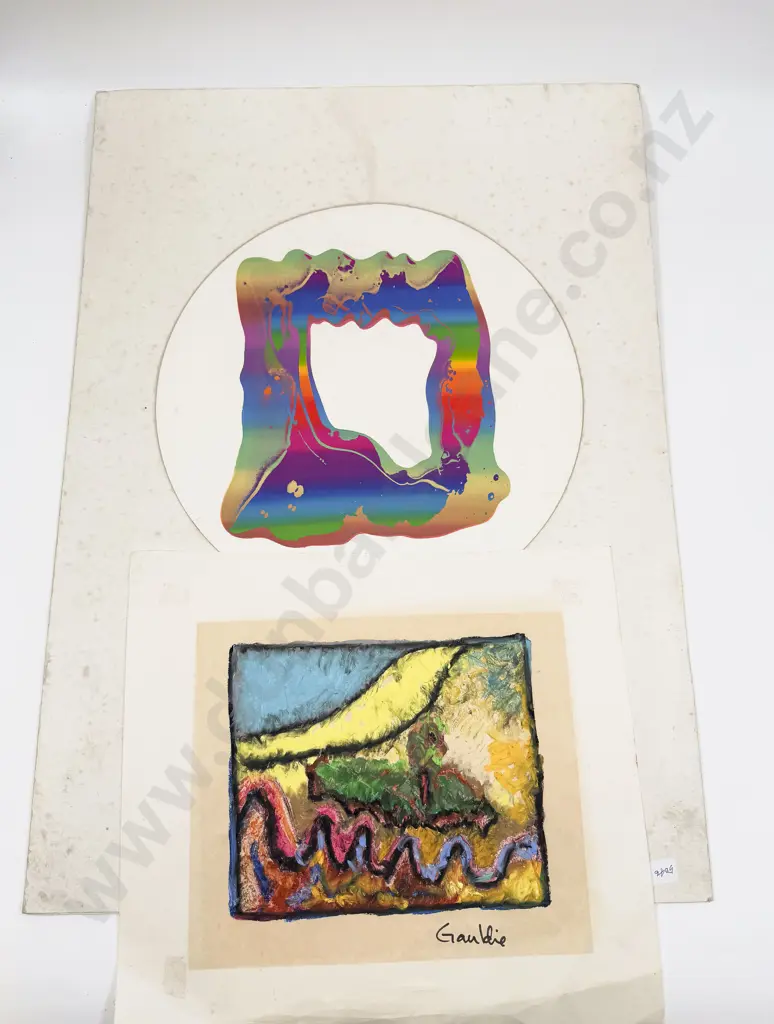Signed Gauldie - Abstract Landscape - Oil on Paper together with Abstract Screenprint Image 1++