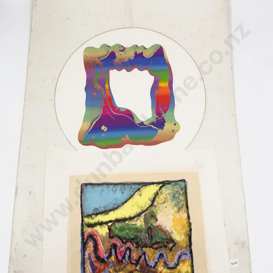 Signed Gauldie - Abstract Landscape - Oil on Paper together with Abstract Screenprint