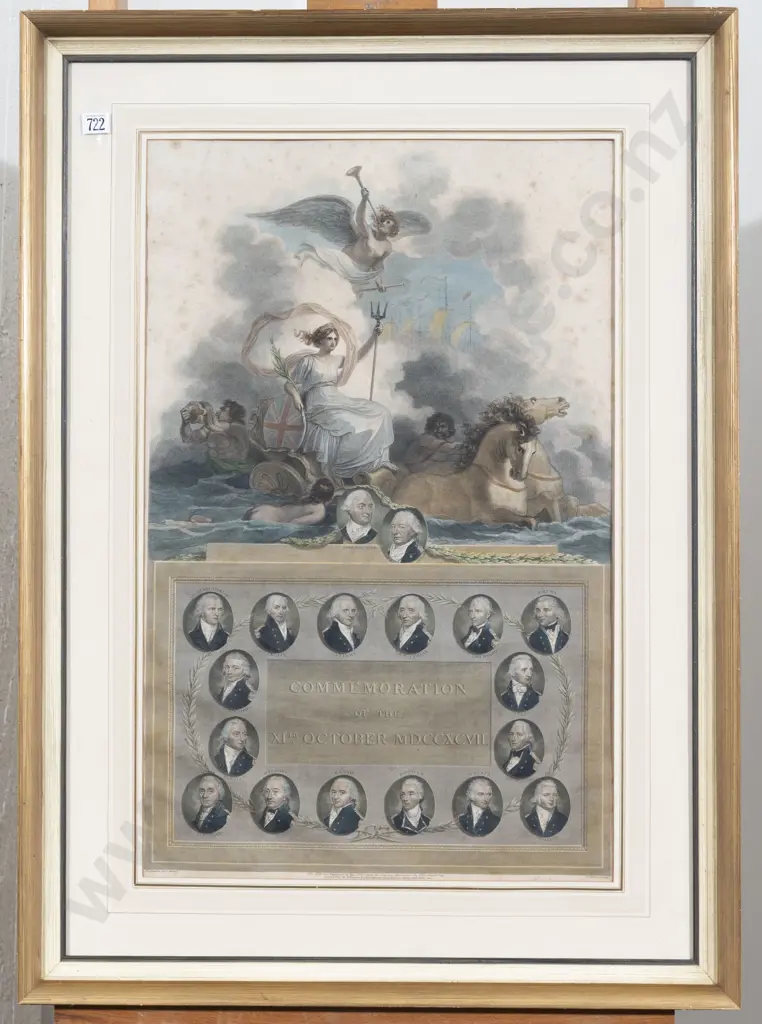 Commemoration of The Naval Battle of Camperdown - Coloured Engraving Proof Image 1++