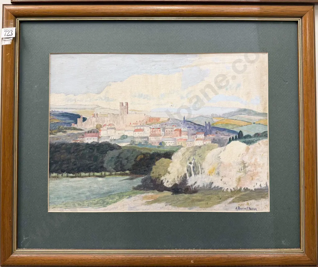 A. Percival Potter - Scenic Townscape - Oil on Canvas Board Image 1++