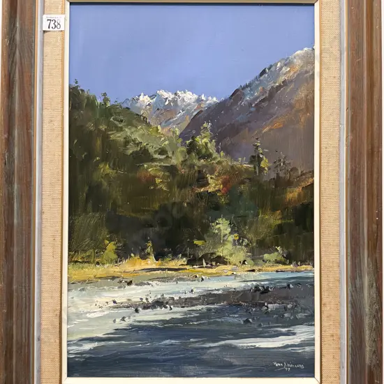 Peter J. Wallers - "Haast River" - Oil on Board