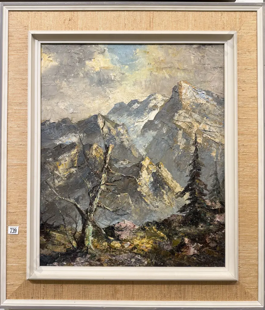 Indistinctly Signed - Mountain Scape - Textured Oil on Canvas Image 1++