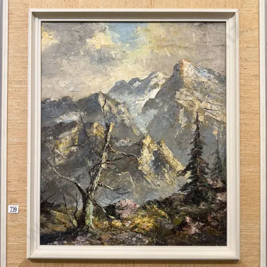 Indistinctly Signed - Mountain Scape - Textured Oil on Canvas