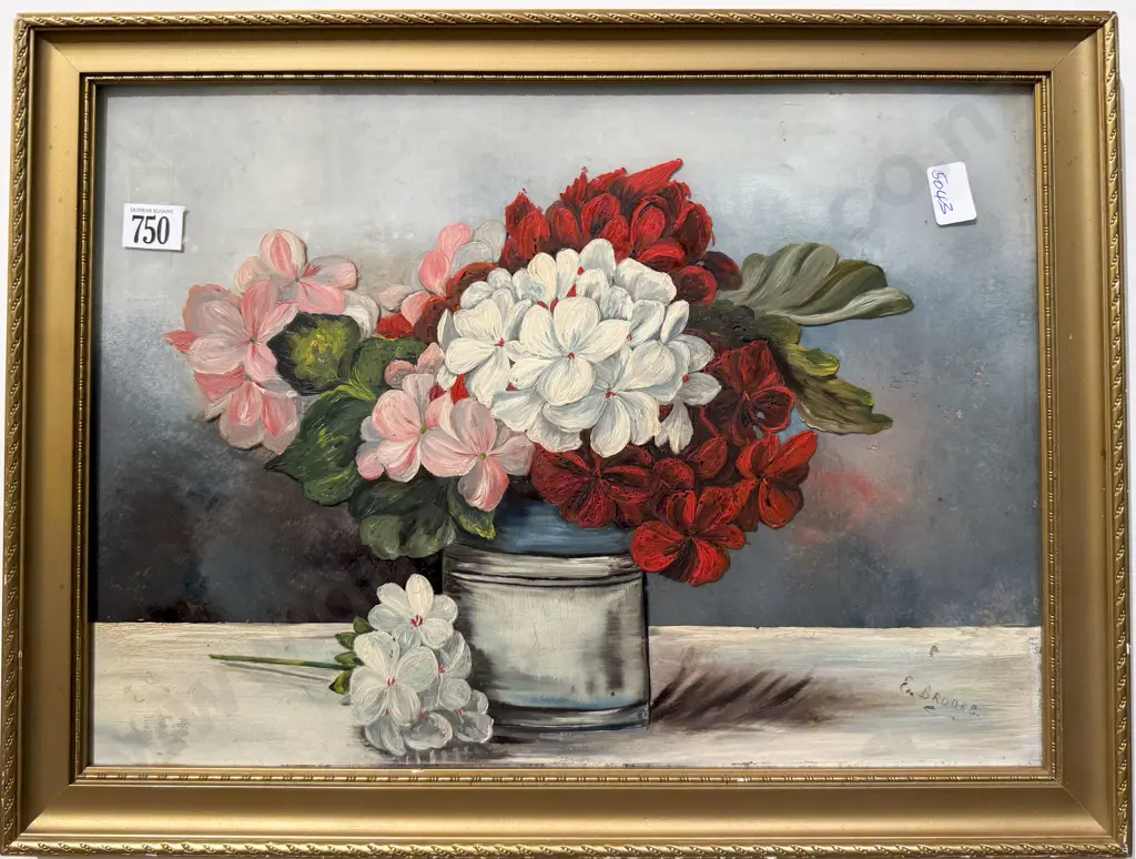 E. Brooke - Floral Still Life - Oil on Glass Image 1++