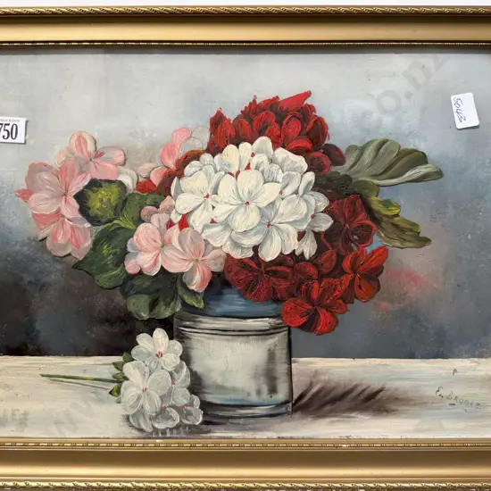 E. Brooke - Floral Still Life - Oil on Glass