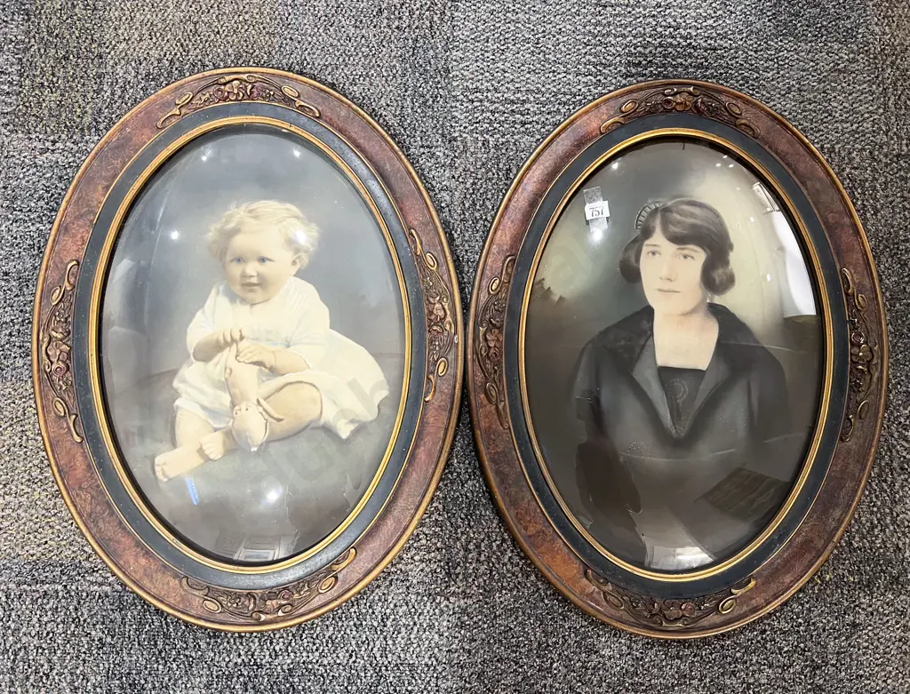 A Pair of Oval Framed Convex Portrait Prints Image 1++