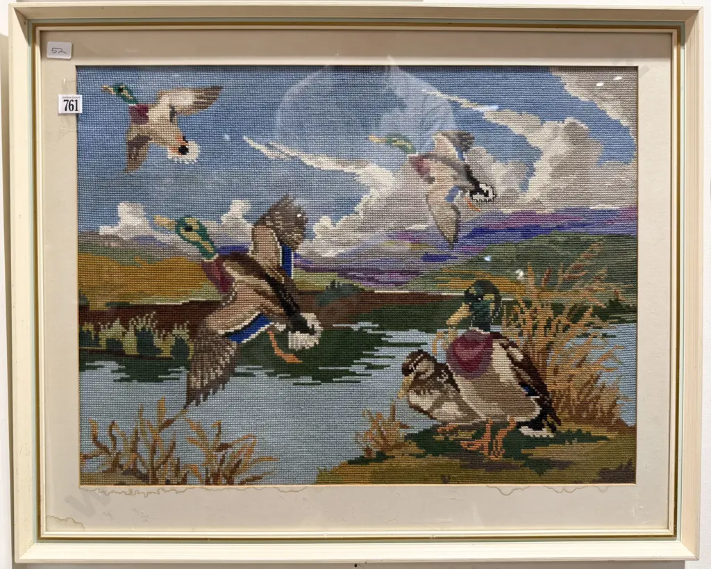 Framed Needlepoint Duck Scene Image 1++