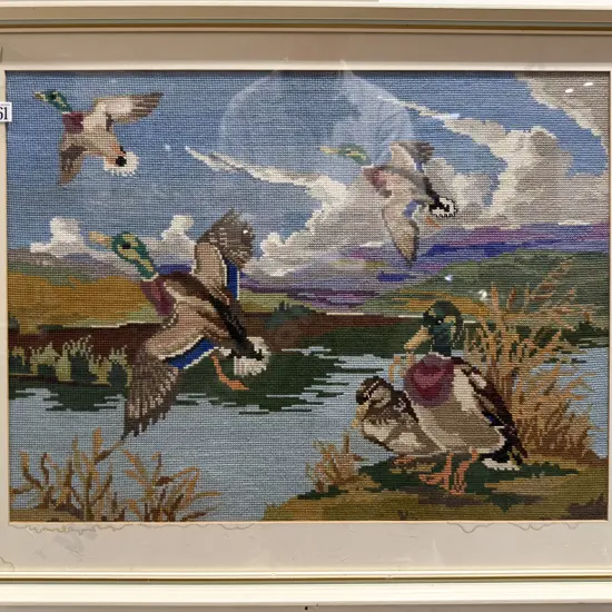 Framed Needlepoint Duck Scene
