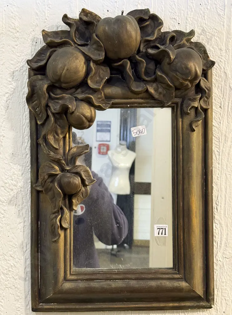 Decorative Rectangular Wall Mirror with Fruit Embellishments to Frame Image 1++