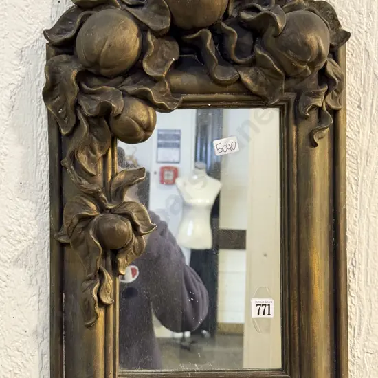 Decorative Rectangular Wall Mirror with Fruit Embellishments to Frame