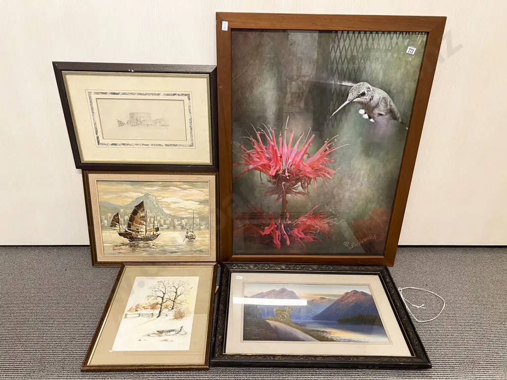 Five Assorted Framed Prints & Originals Image 1++