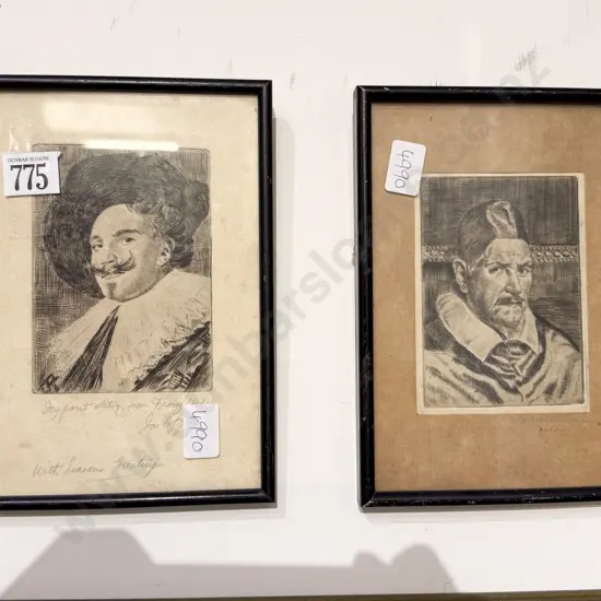 Drypoint Etching of The Laughing Cavalier by Frans Hals together with Other