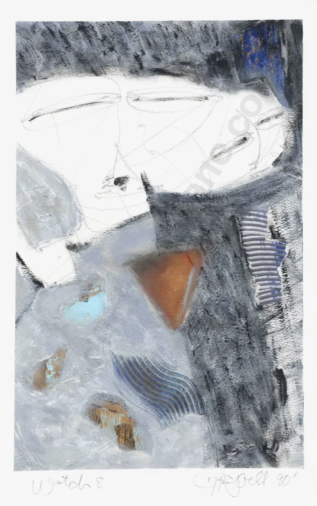 Indistinctly Signed - Watch 8 & Watch 8I - Pair of Mixed Media on Paper Artworks Image 1++
