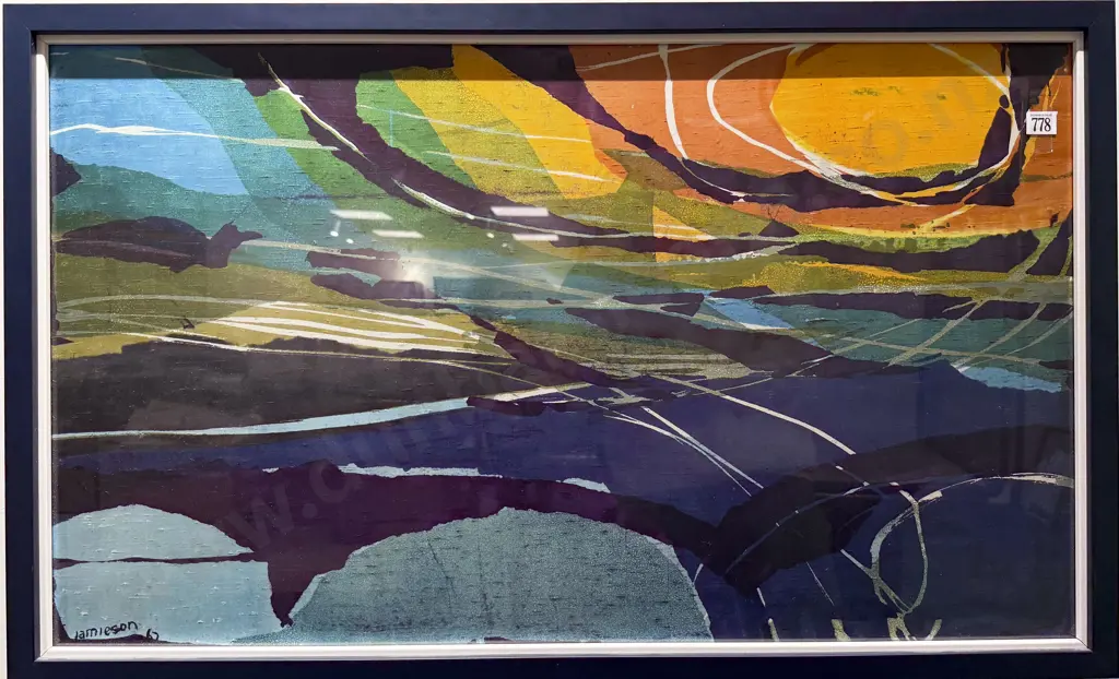Signed Jamieson - Abstract Autumnal Scene - Mixed Media on Material Image 1++