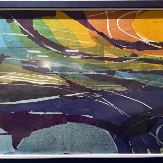 Signed Jamieson - Abstract Autumnal Scene - Mixed Media on Material