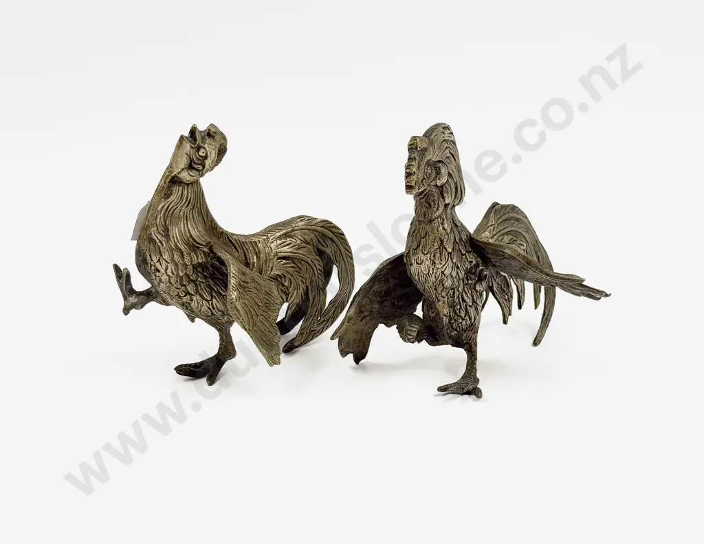 Pair of Brass Fighting Cockerals Image 1++
