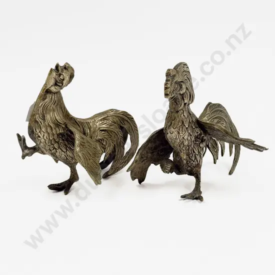 Pair of Brass Fighting Cockerals