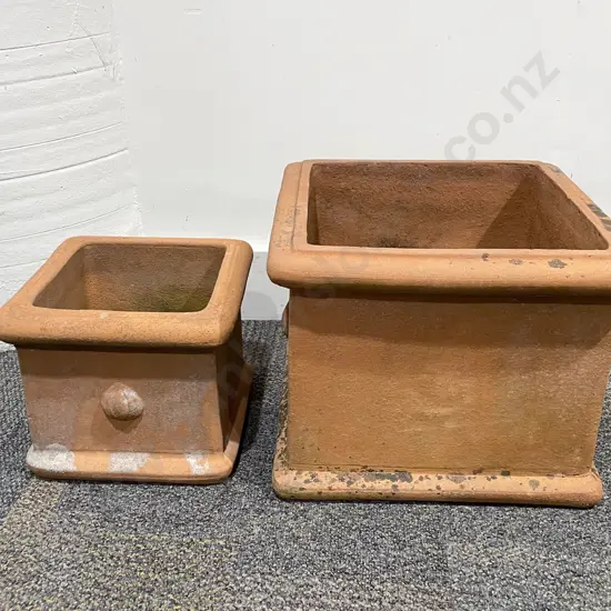 Graduated Pair of Square Terracotta Planters